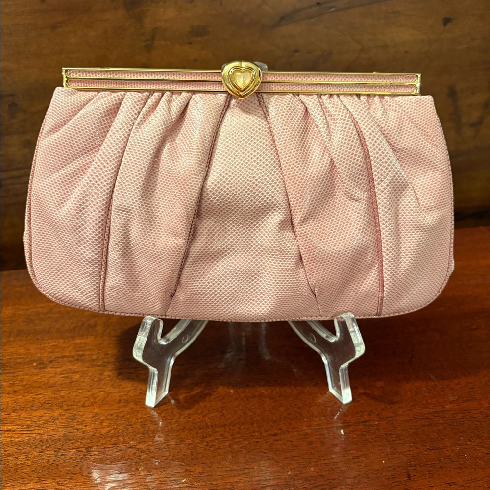 Judith Leiber  Pink Clutch with Heart Clasp